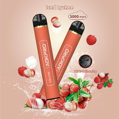 Cig ghiacciato di Vape Pen Disposable E del soffio del litchi 3000 nessun nicotina 1.2Ohm
